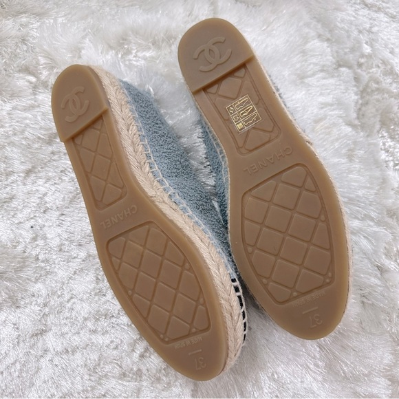 CHANEL Fabric Grosgrain Espadrilles Blue Light Grey Black in size 37 - Picture 3 of 5